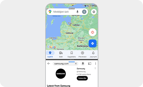 Galaxy ierīču skats ar dažādām valodām lietotnes tekstā.