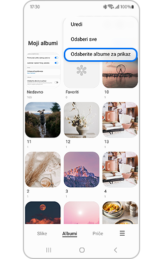 Prikaz značajke Odaberi albume za prikaz u dijelu Više opcija.