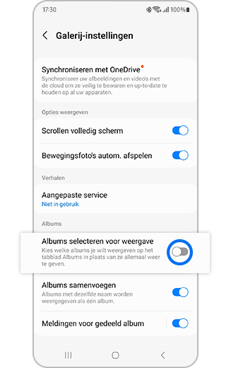 Weergave van Selecteer albums die de functie toont met wisselknop.