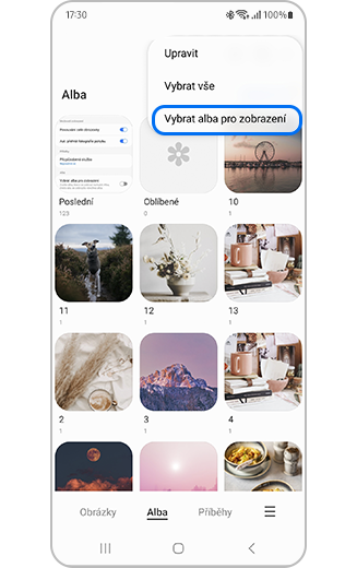 Funkce Vybrat alba k zobrazení v nabídce Další možnosti.