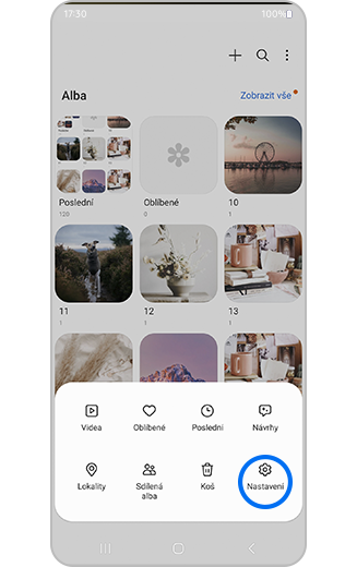 Ikona Nastavení ve složce Další možnosti v aplikaci Galerie.