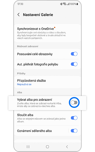 Možnost Vybrat alba k zobrazení s přepínačem.