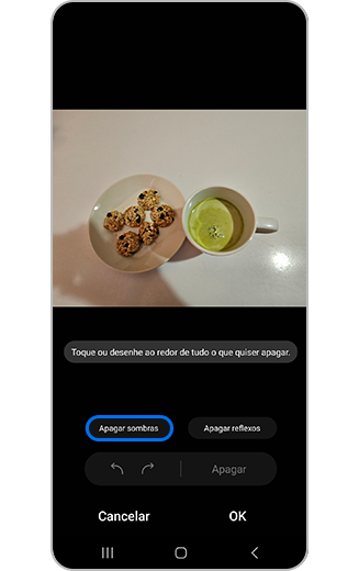 Vista da opção Apagar sombras realçada.