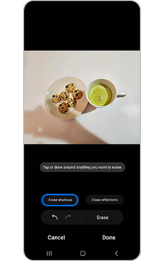 View of Erase shadow option highlighted.
