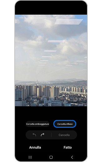Visualizzazione dell'opzione Cancella riflessi evidenziata.