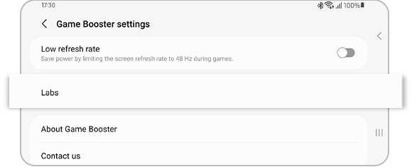 View of Labs option in Game booster settings.