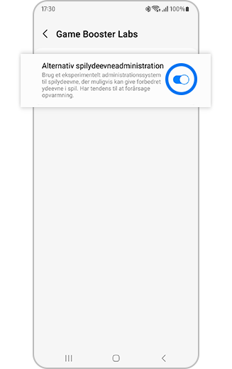 Visning af alternativ mulighed for spilydeevneadministration.