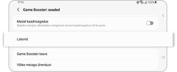 Laborite valik Mänguvõimendi sätetes.