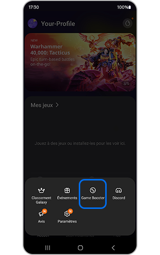 Aperçu de l'option Game Booster.