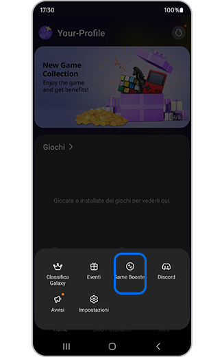 Visualizzazione dell'opzione Game Booster.