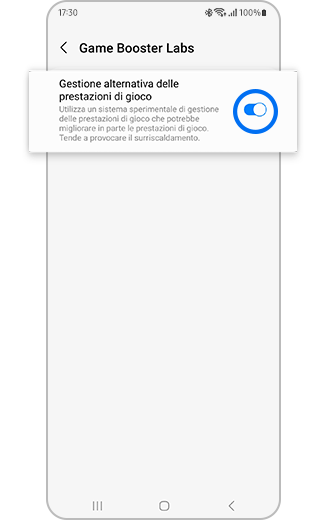 Visualizzazione dell'opzione di gestione delle prestazioni di gioco alternativa.