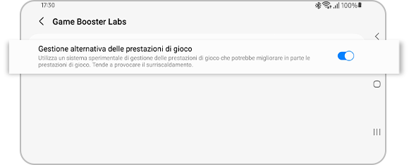 Visualizzazione dell'opzione di gestione delle prestazioni di gioco alternativa.