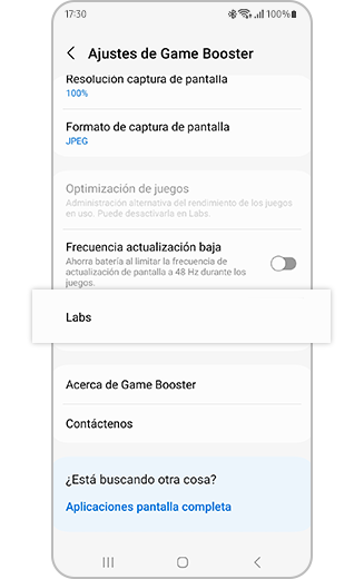 Imagen de la opción Labs en los ajustes de Game Booster.