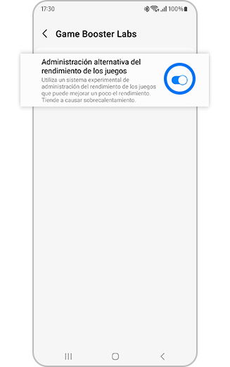 Imagen de la opción Administración alternativa del rendimiento de los juegos.