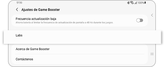 Imagen de la opción Labs en los ajustes de Game Booster.