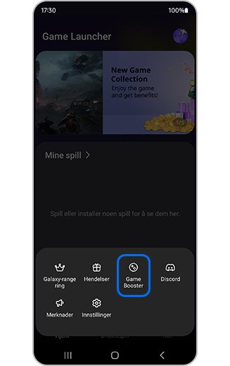 Visning av alternativet Game Booster.
