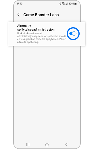 Visning av valg for alternativ spillytelsesadministrasjon.