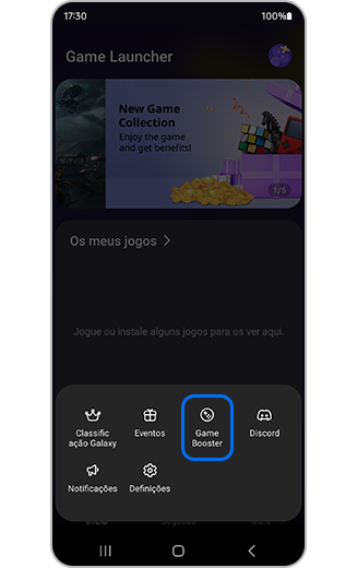 Vista da opção Game Booster.