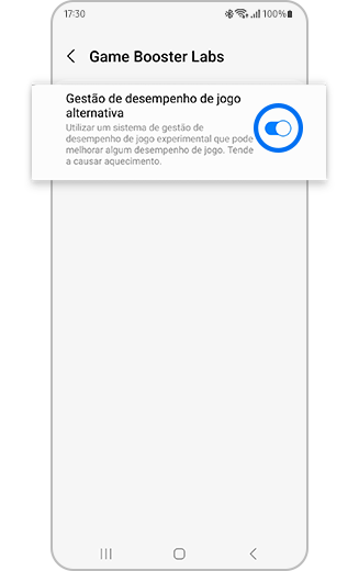 Vista da opção de gestão de desempenho do jogo alternativa.