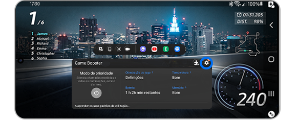 Vista do ícone de definições do Game Launcher.