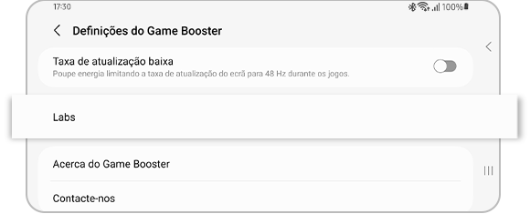 Vista da opção Labs nas definições do Game Booster.