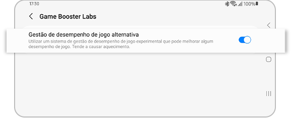 Vista da opção de gestão de desempenho do jogo alternativa.