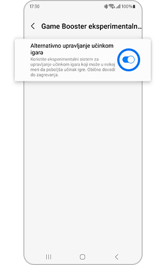 Prikaz opcije „Alternativno upravljanje učinkom igara“.