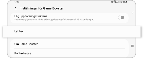 Vy av Labbar-alternativet i Game Booster-inställningarna.