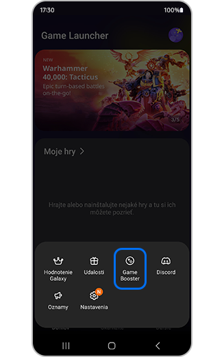 Zobrazenie možnosti Game Booster.