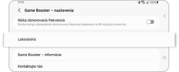 Zobrazenie možnosti Labs v nastaveniach funkcie Game Booster.