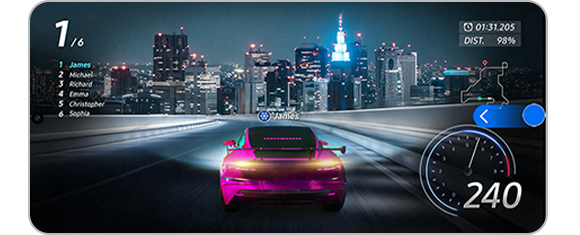 มุมมองเกมที่มีไอคอนปัดไปทางซ้ายบนหน้าจอ