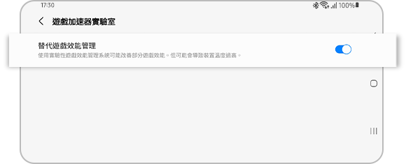 「替代遊戲效能管理」選項示意圖。