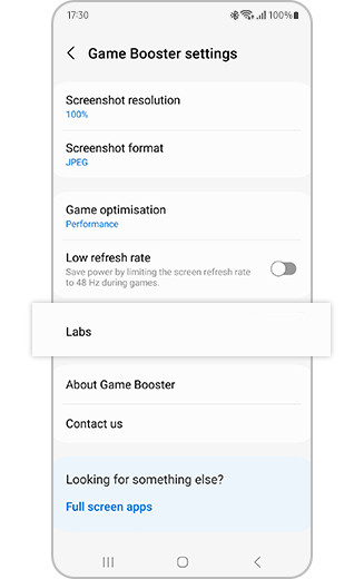View of Labs option in Game booster settings.