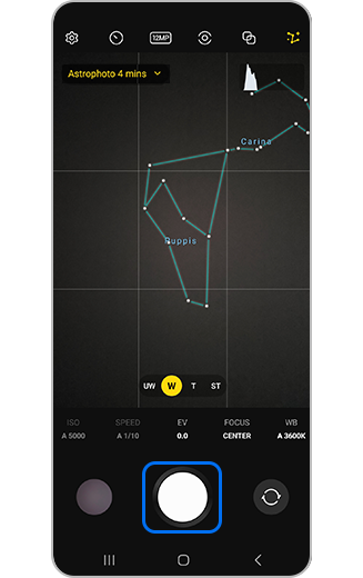 View of camera screen capturing astrophotography image.