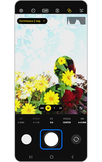 View of camera screen capturing multiple exposure image.