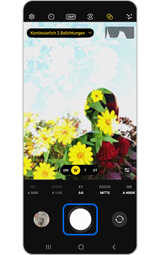 Kamerabildschirm beim Aufnehmen eines Bildes mit Mehrfachbelichtung.