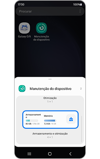 Vista de configuração e visualização de widget do Dispositivo.