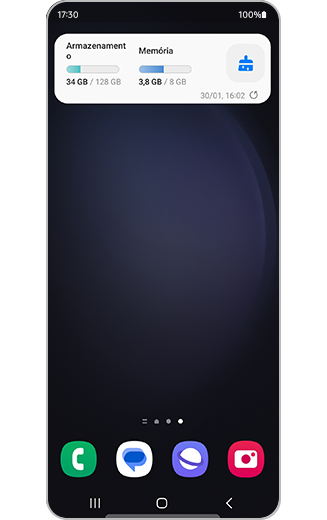 Vista do widget de manutenção do dispositivo no ecrã inicial.