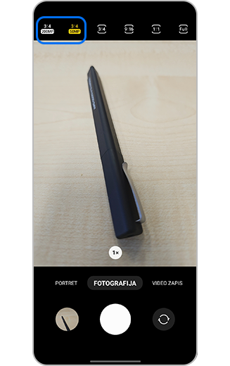 Prikaz slike kamere sa opcijama razmere i rezolucije.