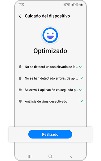 Vista de la función Optimizar completada