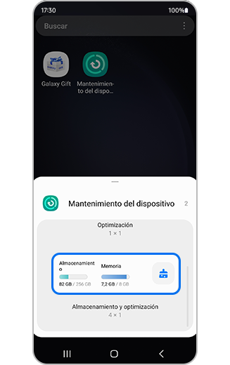Vista de ajustes y visualización del widget Dispositivo