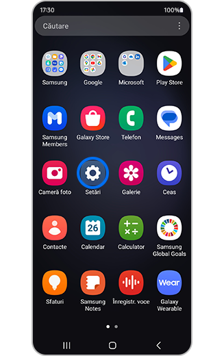 Vedere cu pictograma setări evidențiată.