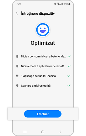 Vedere cu caracteristica de optimizare finalizată.