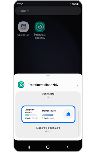 Vedere cu setarea și afișarea pentru widgetul întreținere dispozitiv.