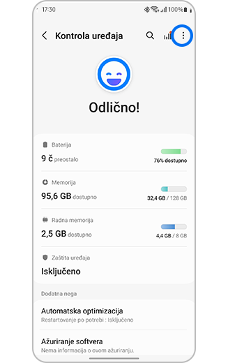 Prikaz ikone više opcija u meniju „Kontrola uređaja“.