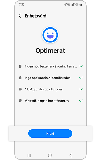 Vy över Optimera-funktionen är klar.