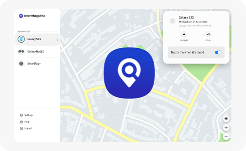 Prikaz SmartThings Find sa mapom i ikonom lokacije uređaja.