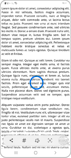 صورة لمعاينة من لقطة شاشة مأخوذة بهاتف جالاكسي، يظهر فيها شريط أدوات الالتقاط بالتمرير والضغط خارجه.