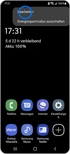 Ansicht des Startbildschirms zum Antippen der Option „Bearbeiten“.