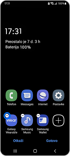 Prikaz početnog ekrana s dodirivanjem opcije obriši ikonu.